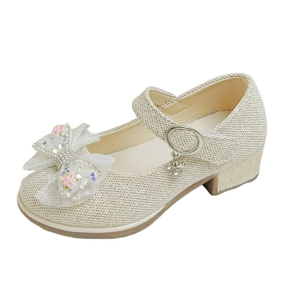 IUJSOY Girls Dress Shoes Bow Mary Jane Heel Flower Girl Wedding Princess Pumps for Little Big Kid