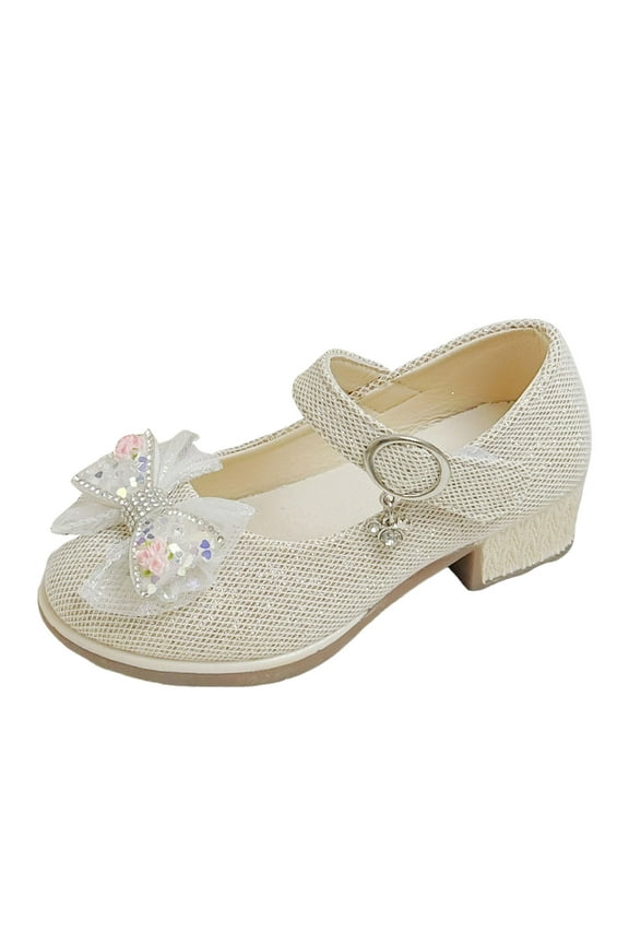 Girls Dress Shoes Bow Mary Jane Heel Flower Girl Wedding Princess Pumps for Little Big Kid
