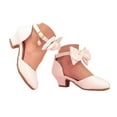 thumbnail image 1 of IUJSOY Girls Dress Shoes Closed Toe Chunky Heels Bowknot Ankle Strap Wedding Party Princess Shoes, 1 of 9