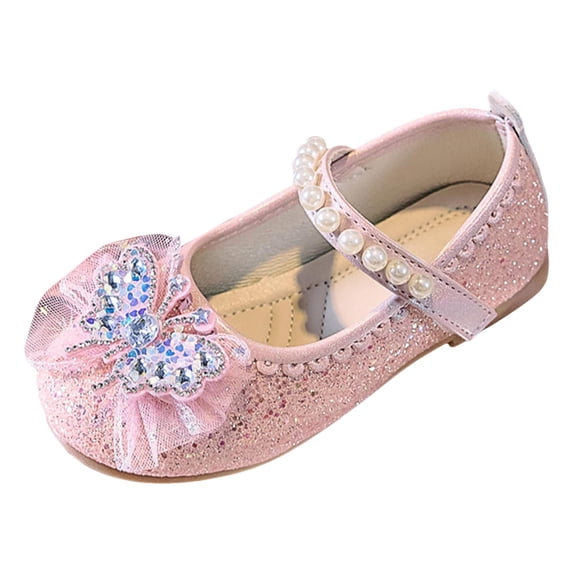 Mostsola Girls Dress Shoes Pumps Glitter Sequins Princess Shoes Mary Jane Low Heels with Pearl