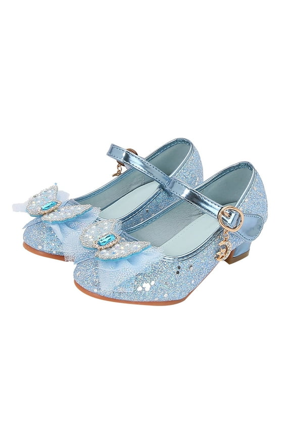 Girls Heels Dress Shoes Flower Girl Mary Jane Sandals Closed Toe Sparkly Bow Princess Shoes
