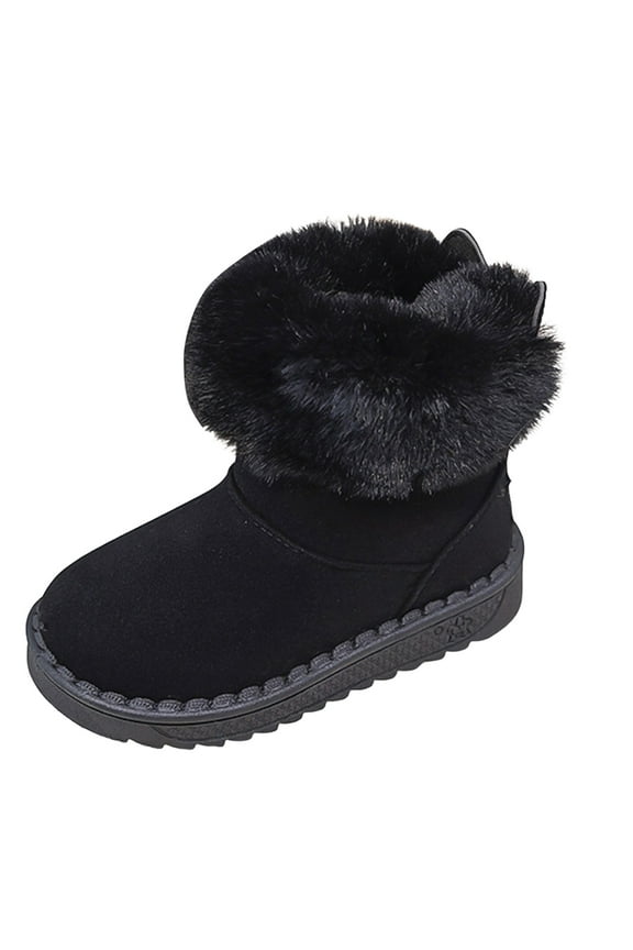 Girls Winter Ankle Boots Suede Cozy Furry Lined Kids Short Booties Cute Bunny Snow Boots