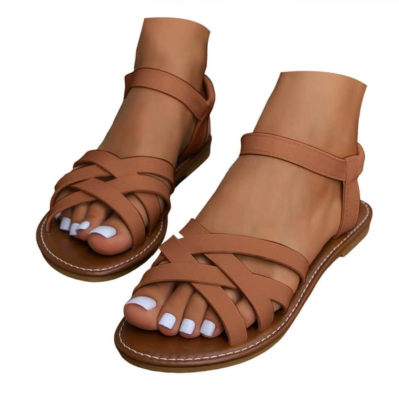 IUJSOY Gladiator Sandals for Women 2025 Strappy Crisscross Open Toe Slingback Flats Beach Shoes