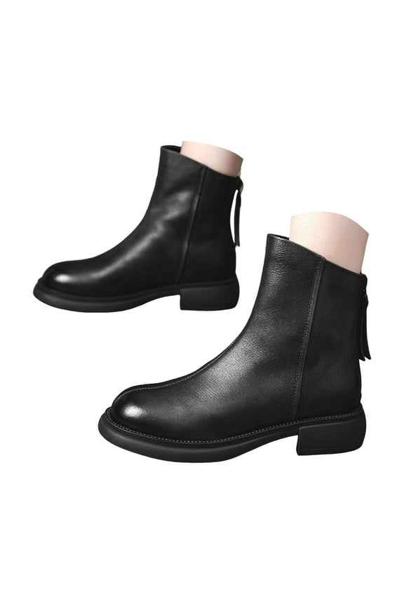 Gogo Ankle Boots for Women Round Toe Chunky Low Heel Zip up Short Booties Fall Boots