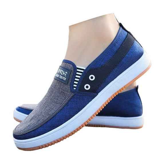 IUJSOY Hands Free Slip on Loafers for Men Wide Width Casual Canvas Boat Shoes Walking Shoes Soft Sneakers