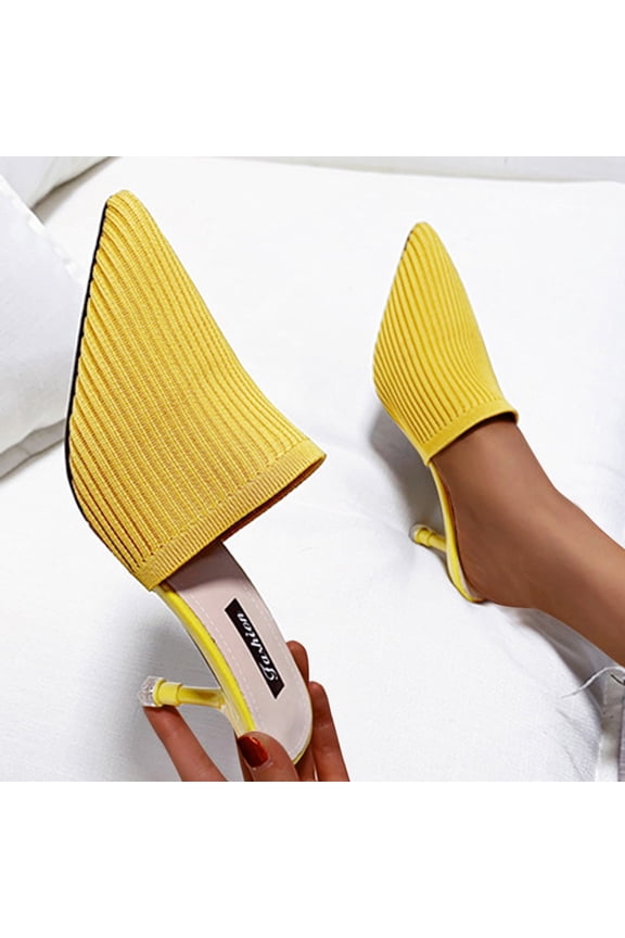 Heeled Mules for Women Mesh Pointed Toe Backless Pumps Kitten Heels Slides Dress Sandals