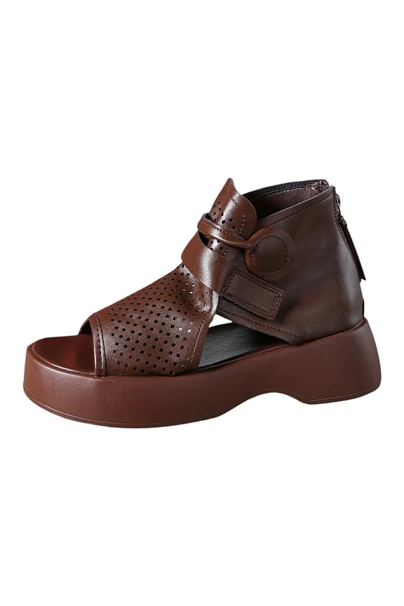 High Top Platform Sandals for Women Vintage Open Toe Hollow Out Back Zipper Summer Booties