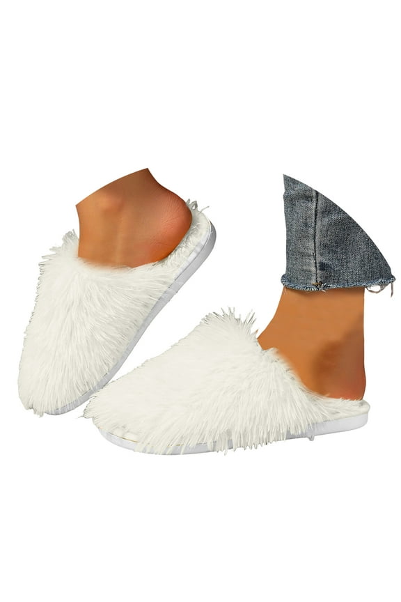 House Slippers for Women Fuzzy Closed Toe Bedroom Slippers Casual Warm Slip on Shoes