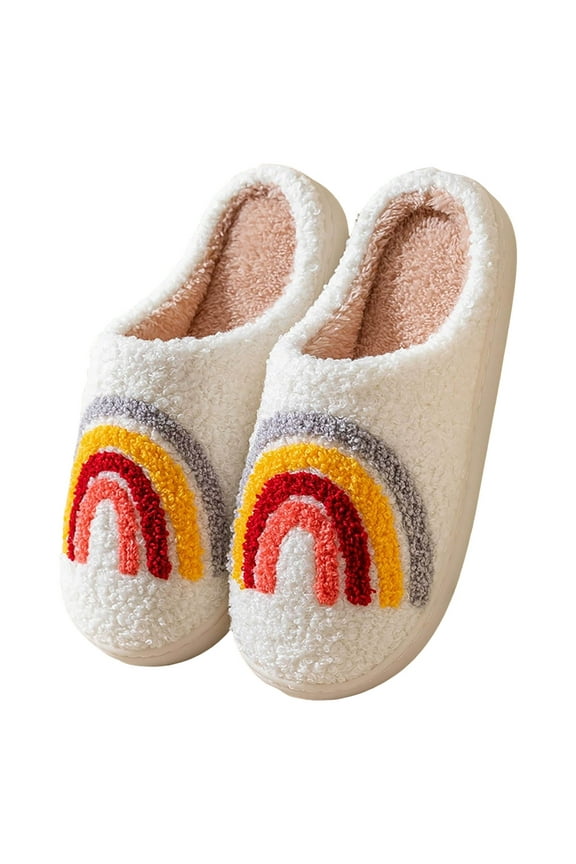 House Slippers for Women Men Funny Print Fashion Slides Cozy Fuzzy Warm Slip on House Shoes