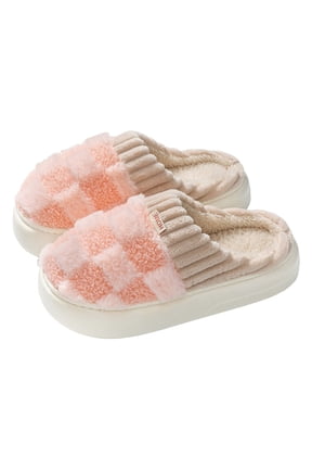 House Slippers for Women Men Soft Platform Warm Fuzzy Slippers Checkered Plush Slip on Shoes