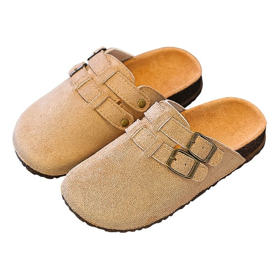 IUJSOY Kids Clogs Slip on Cork Footbed Slippers Suede Mules Boys Girls Sandals Non-Slip Indoor Shoes