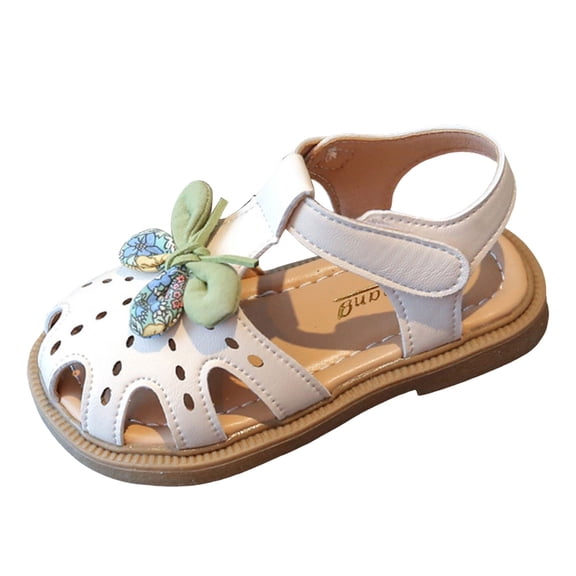 IUJSOY Kids Girls Soft Closed Toe Hollow out Bow Tie Princess Flat Shoes Toddler Summer Sandals