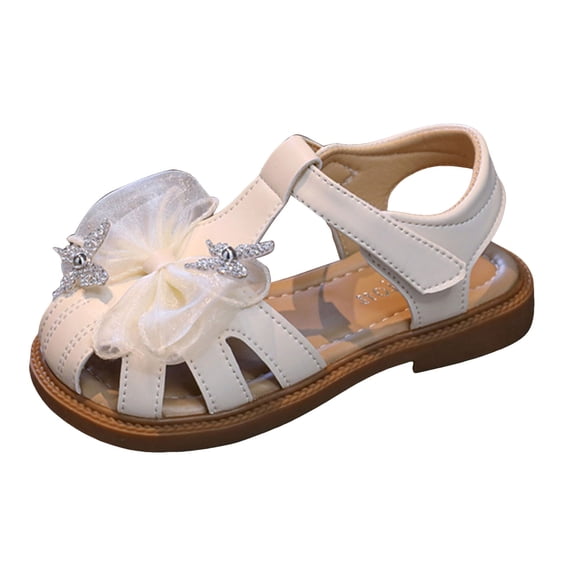 IUJSOY Kids Girls Soft Closed Toe Hollow out Bow Tie Princess Flat Shoes Toddler Summer Sandals