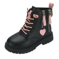 thumbnail image 1 of IUJSOY Kids Girls Waterproof Combat Work Boots Side Zipper Ankle Boots Lace up Winter Warm Shoes, 1 of 8