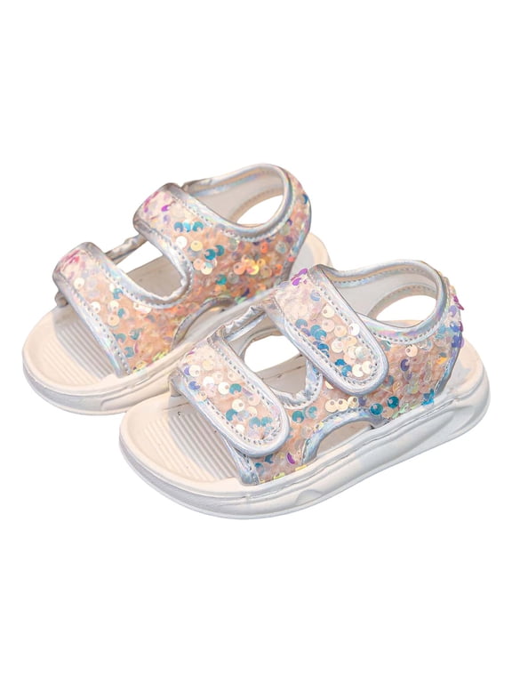 Kids Sandals Girls Glitter Sequin Open Toe Sneakers Non-Slip Lightweight Athletic Shoes