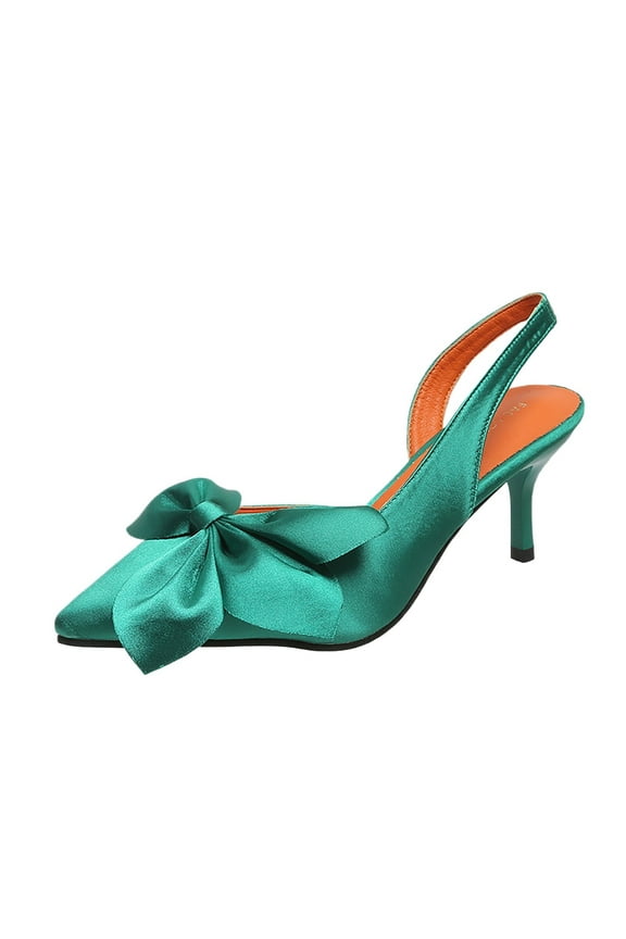 Kitten Heels for Women Bow Closed Pointed Toe Slingback Dress Shoes Wedding Party Pumps