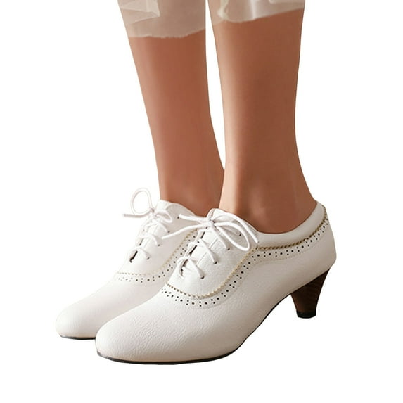 IUJSOY Kitten Heels for Women Lace up Round Toe Vintage Business Work Dress Shoes Casual Oxfords
