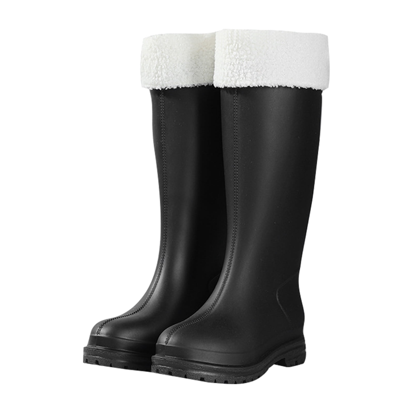 IUJSOY Knee High Rain Boots Women Fashion Plush Waterproof Chelsea Boot Outdoor Mud Garden Shoes
