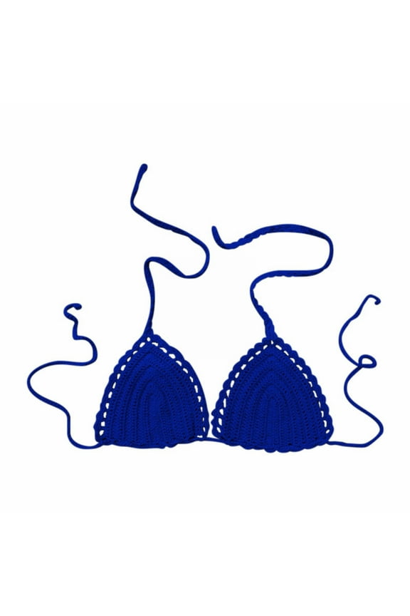 Knitted Seashell Triangle Halter Bralette for Women Sexy Crochet Bikini Top Swimsuit