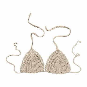 IUJSOY Knitted Seashell Triangle Halter Bralette for Women Sexy Crochet Bikini Top Swimsuit