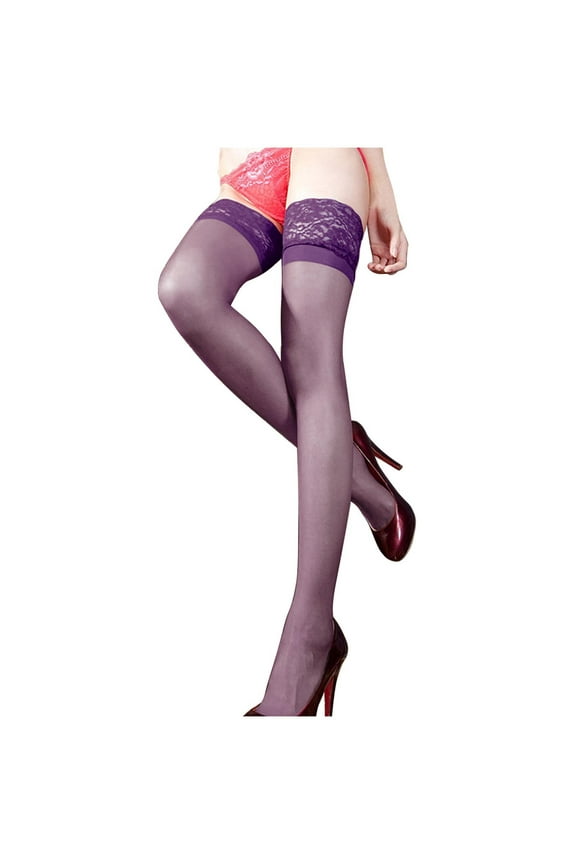 Lace Top Thigh High Stockings Stay up Silky Semi Sheer Pantyhose Sexy Lingerie for Women