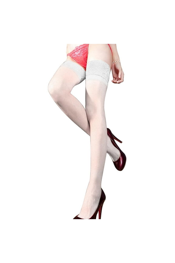 Lace Top Thigh High Stockings Stay up Silky Semi Sheer Pantyhose Sexy Lingerie for Women