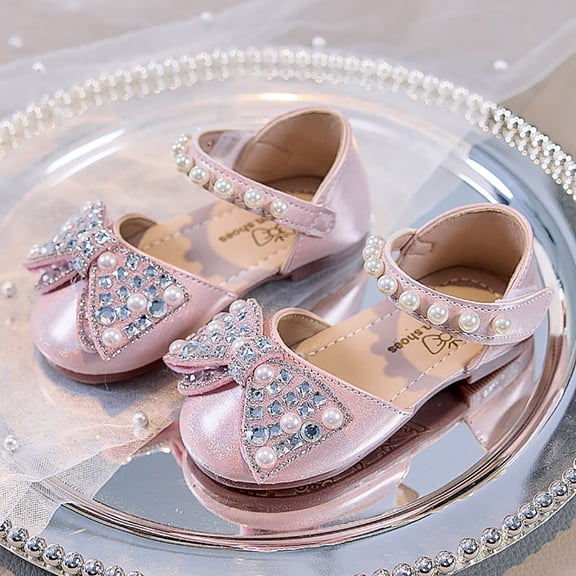 IUJSOY Little Girl's Bowknot Pearl Mary Jane Flats Princess Flower Wedding Party Dress Shoes