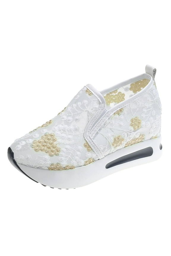 Loafers for Women Slip on Platform Sneakers Embroidery Mesh Wedge Sandals Walking Shoes