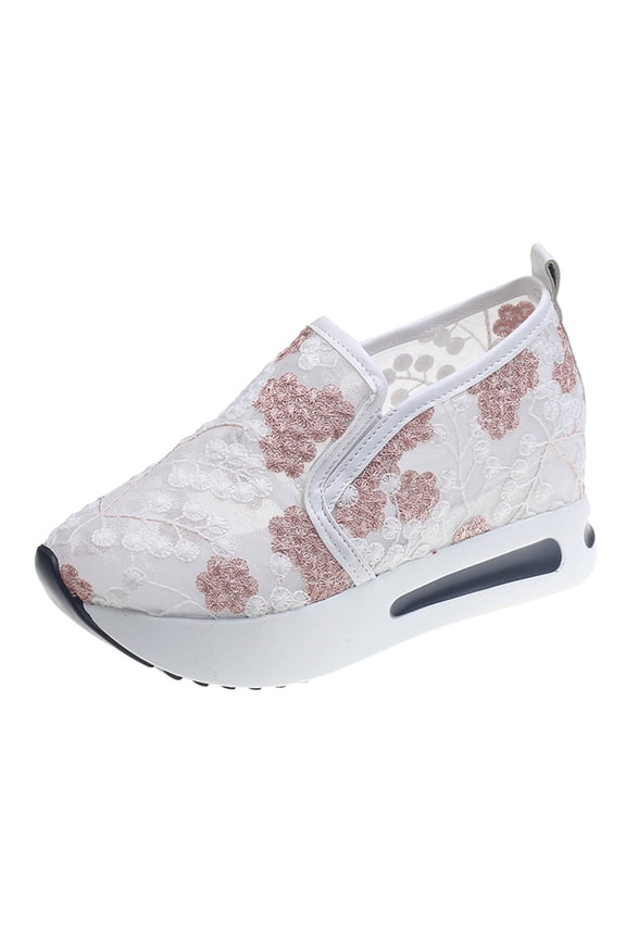 Loafers for Women Slip on Platform Sneakers Embroidery Mesh Wedge Sandals Walking Shoes