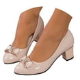 thumbnail image 1 of IUJSOY Low Heels for Women Round Closed Toe Pumps Slip on Block Heel Dress Shoes with Bowknot, 1 of 9
