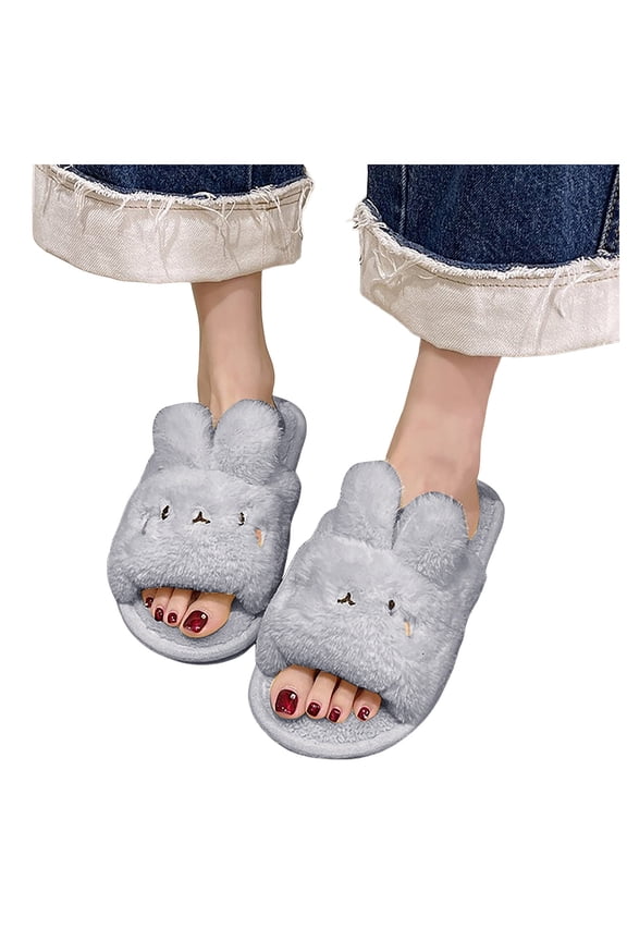 Memory Foam Slippers for Women Cute Rabbit Plush House Slippers Open Toe Slip on Shoes