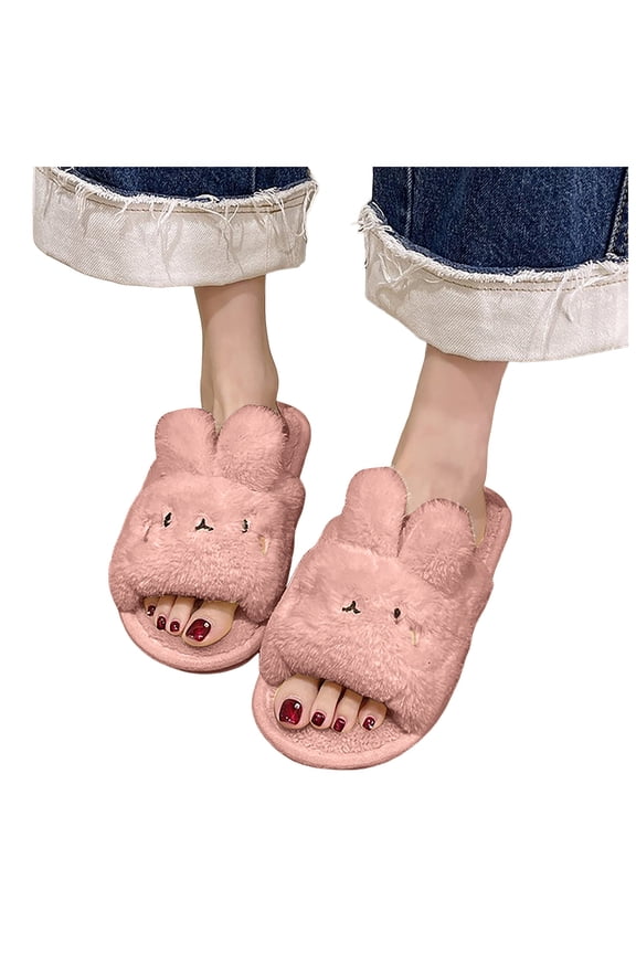 Memory Foam Slippers for Women Cute Rabbit Plush House Slippers Open Toe Slip on Shoes