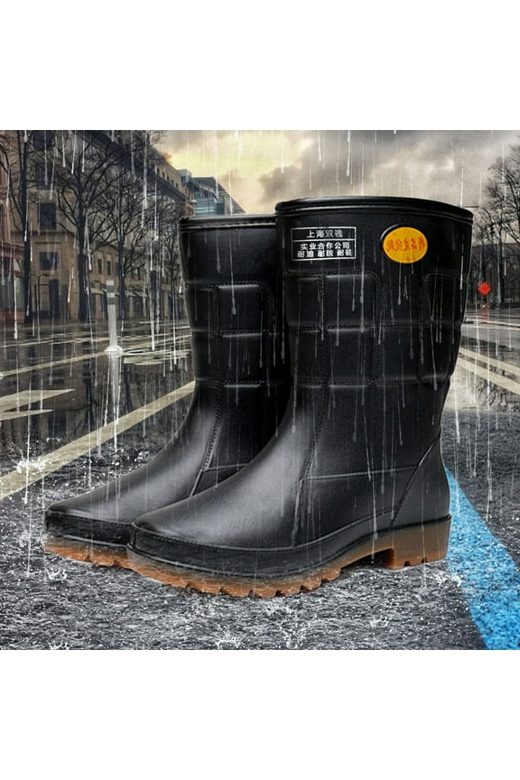 Men Rain Boots Black Waterproof Mid Calf Lightweight Retro Booties Outdoor Work Garden Shoes