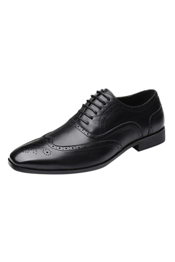 Men's Dress Cap Toe Shoes Wingtip Brogue Oxford Formal Shoes Business Derby Shoes Black 10