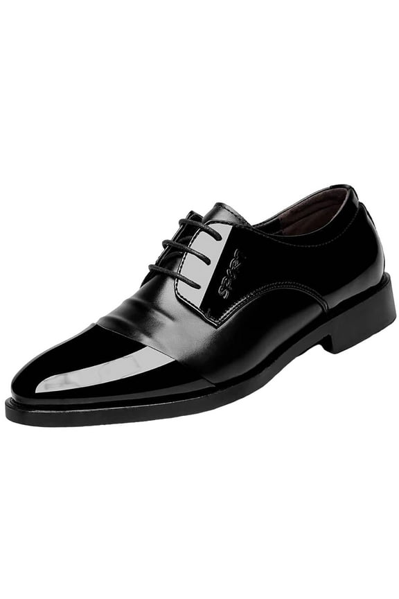 Mens Cap Toe Oxfords Formal Dress Shoes Lace up Classic Patent Leather Shoes Black 9.5