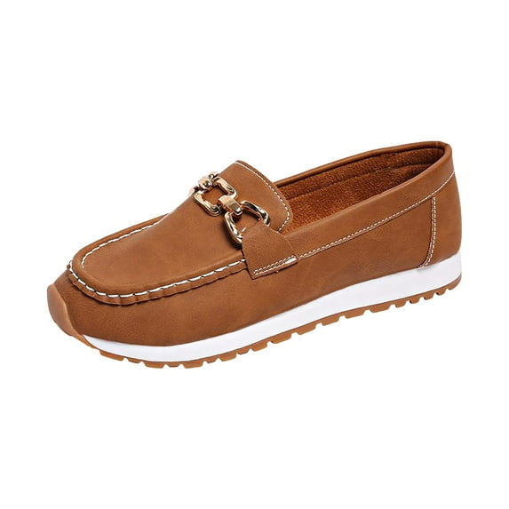 IUJSOY Metal Chain Loafers for Women Round Toe Slip on Flats Comfortable Non-Slip Work Office Shoes