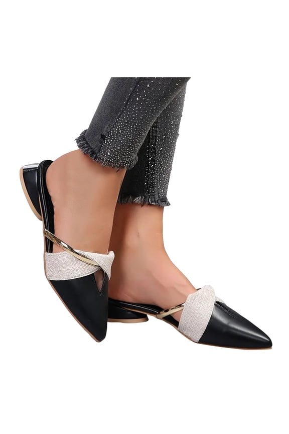 Mules Heels for Women Elegant Ring Decor Pointed Closed Toe Heeled Sandals Slides Shoes