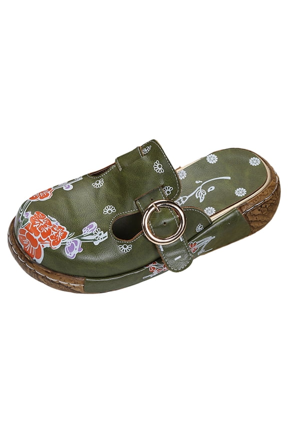 Mules for Women Retro Wedge Sandals Comfort Dressy Summer Closed Toe Cutout Slip on Shoes