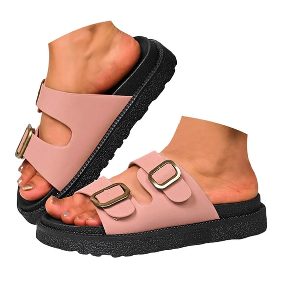 IUJSOY Platform Sandals for Women 2025 Comfortable Slides Open Toe Slippers Double Buckle Beach Shoe