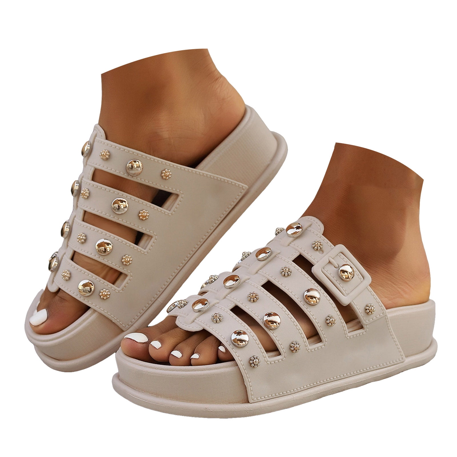 Sequin Women Slippers Summer Platform Square Toe Slide Shoes