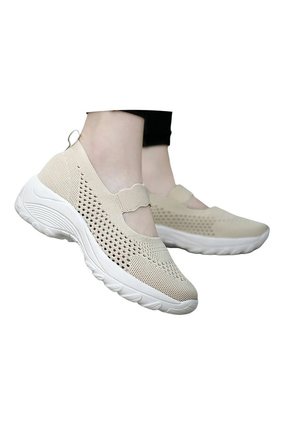 Platform Sneakers for Women Casual Slip on Walking Shoes Dressy Mesh Mary Jane Shoes