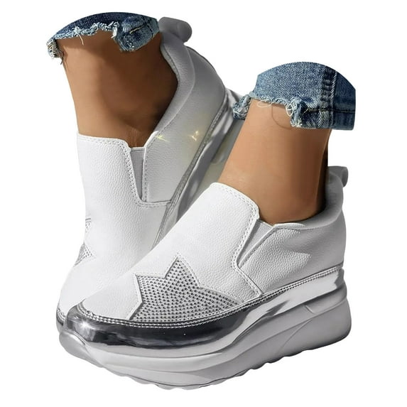 IUJSOY Platform Sneakers for Women Trendy Glitter Tennis Shoes Chunky Walking Shoes Wegdes