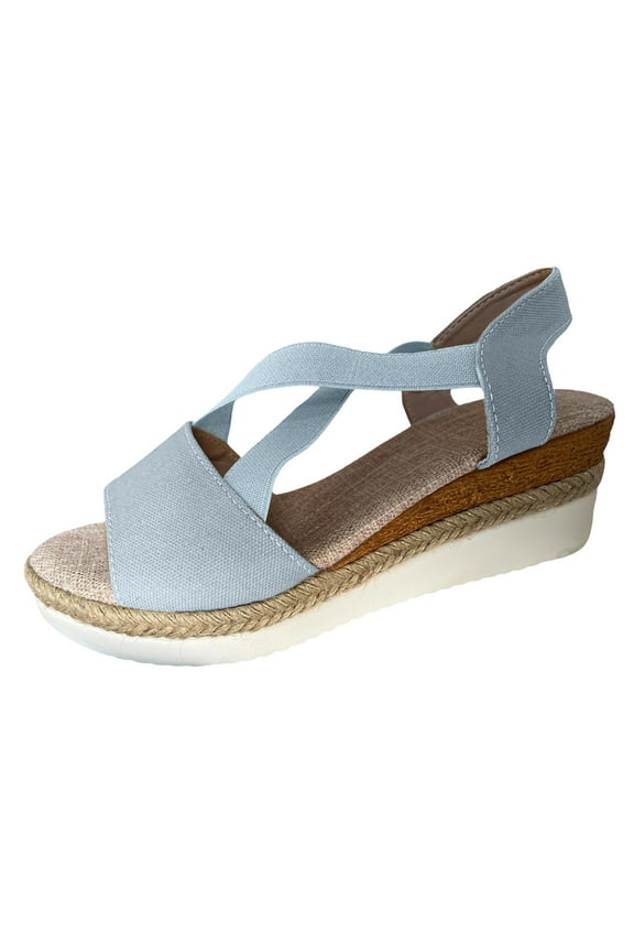Platform Wedges Sandals for Women Peep Toe Slingback Espadrille Slip on Cross Band Shoes