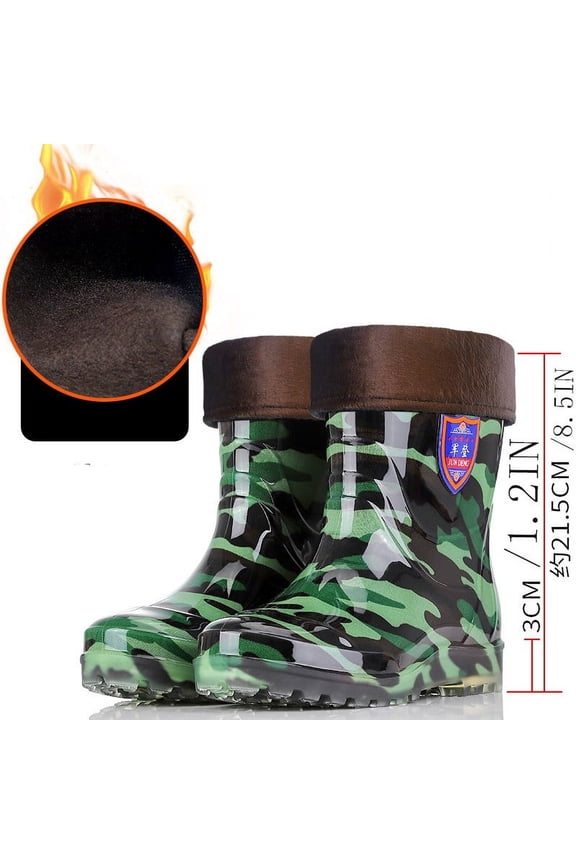 Rain Boots for Women Lightweight Warm Waterproof Rainboots Anti-Slipping Camousflage Boots