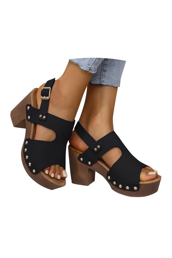 Sandals Women Platform Heel Slingback Sandals Peep Toe Cutout Wedges with Buckle Strap