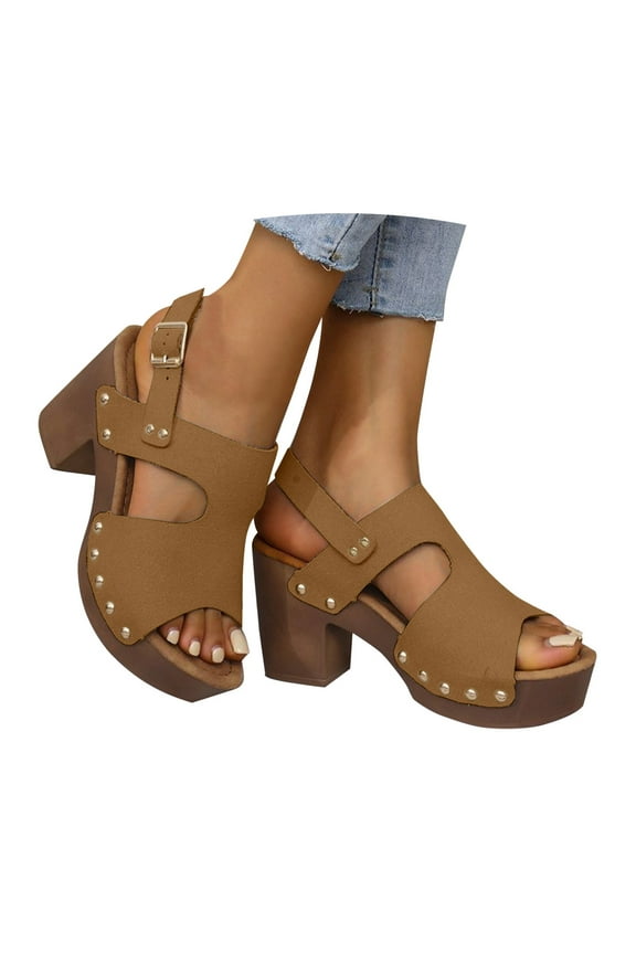 Sandals Women Platform Heel Slingback Sandals Peep Toe Cutout Wedges with Buckle Strap