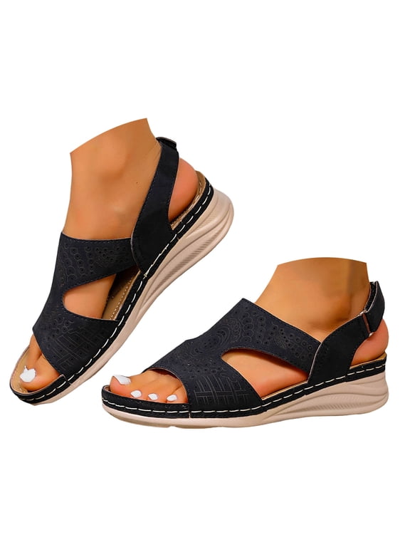 Sandals for Women 2025 Comfort Walking Shoes Open Toe Bohemian Adjustable Wedge Sandals