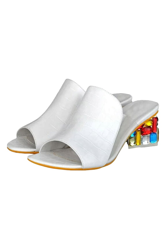 Sandals for Women 2025 Elegant Jewelry Heeled Pumps Shoes Slip on Open Toe Dress Shoes