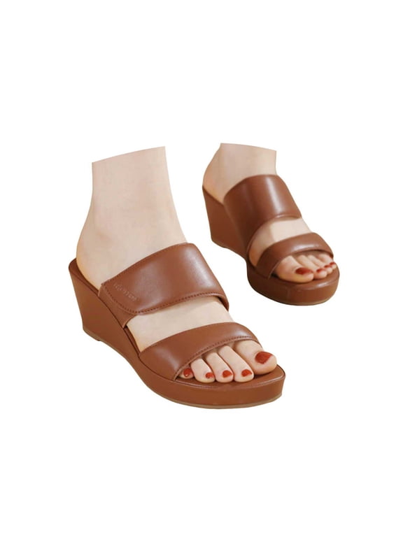 Sandals for Women Platform Wedges Heels Casual Soft Slip on Shoes Open Toe Chunky Pumps