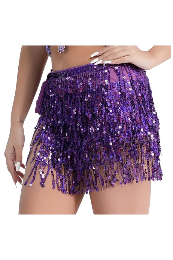 Sequin Skirt for Women Fringe Skirt Belly Dance Rave Disco Party Sparkle Scarf Skirt